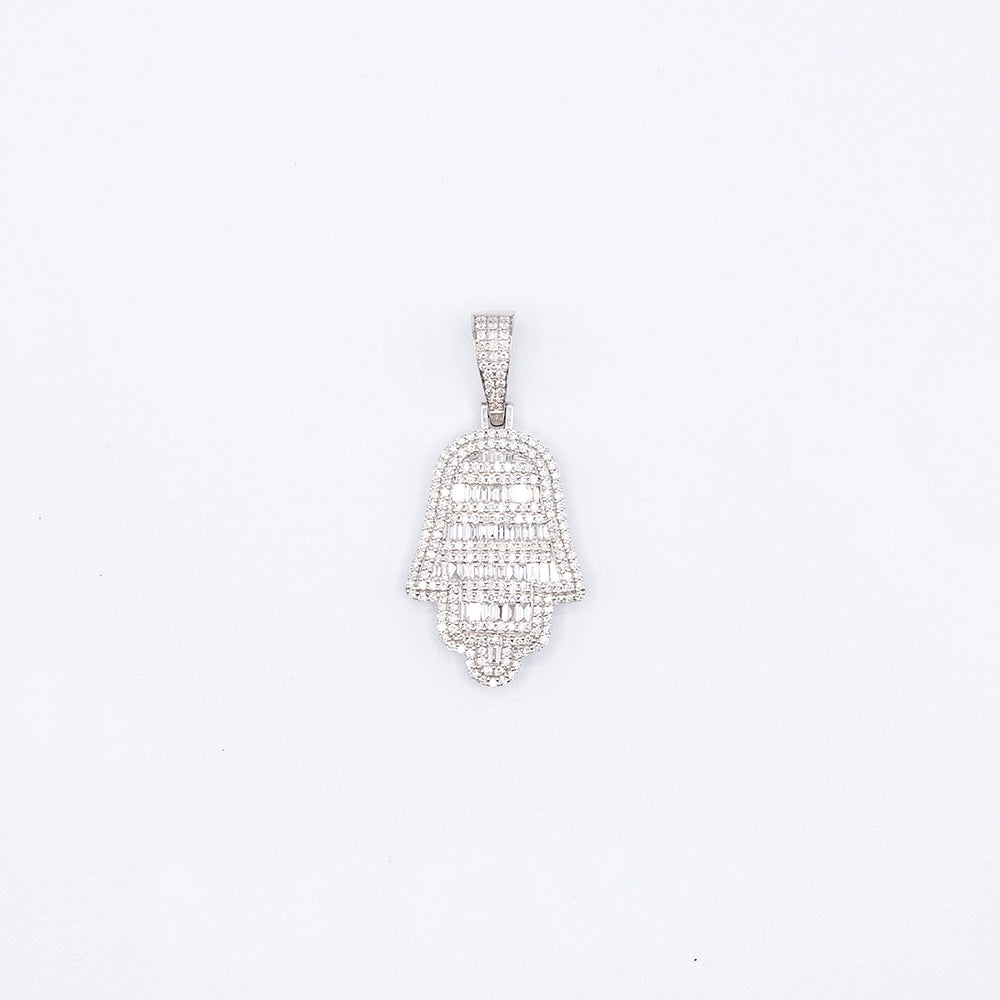 14k White Gold Diamond Hamsa Hand Pendant