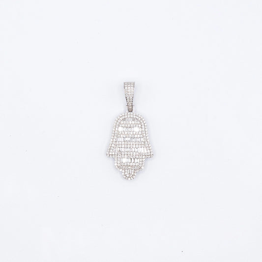 14k White Gold Diamond Hamsa Hand Pendant