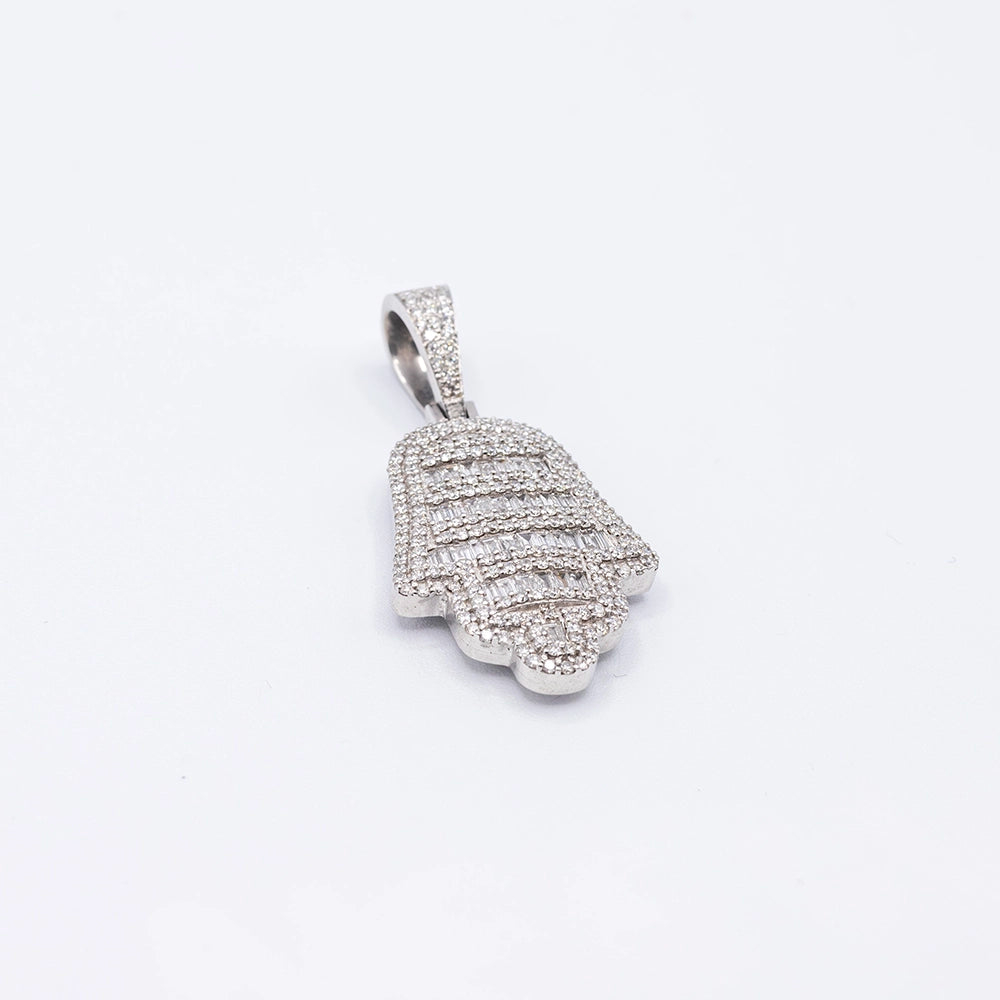 14k White Gold Diamond Hamsa Hand Pendant