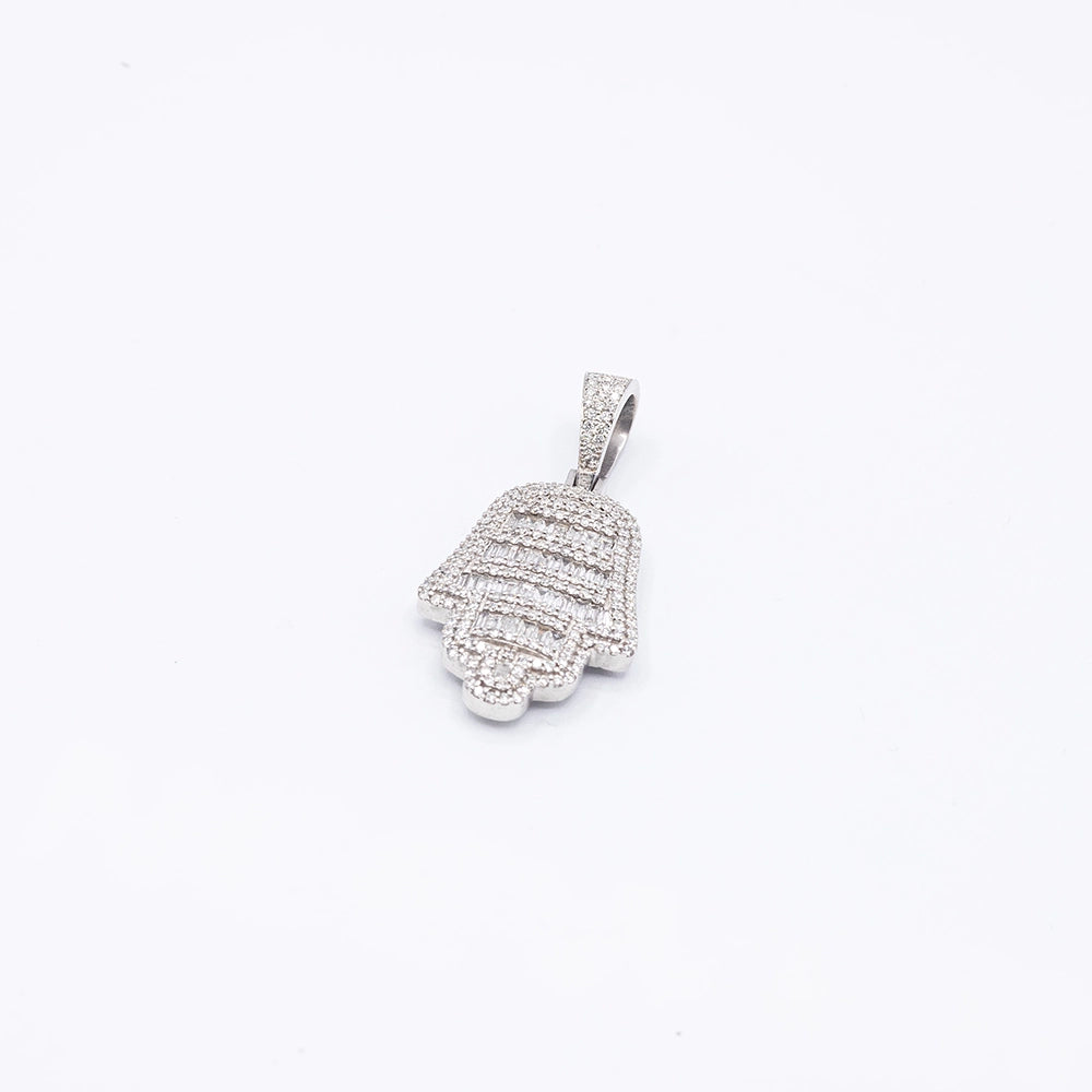 14k White Gold Diamond Hamsa Hand Pendant