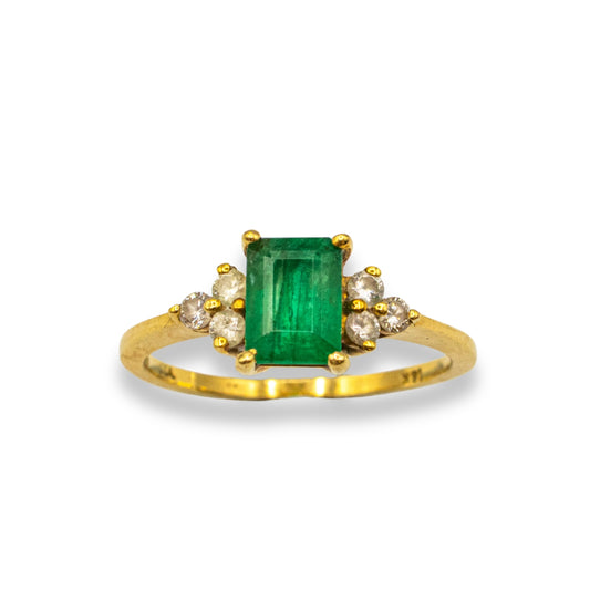 Emerald & Diamond Yellow Gold Pre-Owned Ring