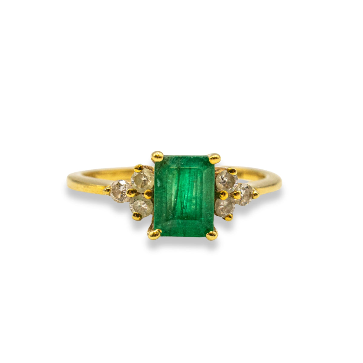 Emerald & Diamond Yellow Gold Pre-Owned Ring