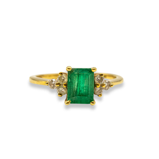 Emerald & Diamond Yellow Gold Pre-Owned Ring