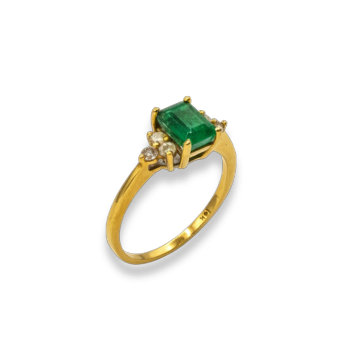 Emerald & Diamond Yellow Gold Pre-Owned Ring