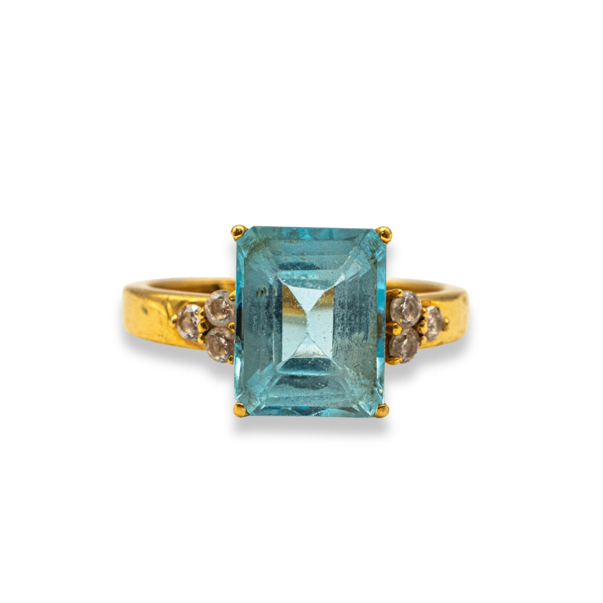 Emerald Aquamarine & Diamond Yellow Gold Pre-Owned Ring
