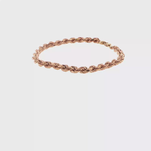 9ct Rose Gold Diamond Cut Rope Chain Bracelet