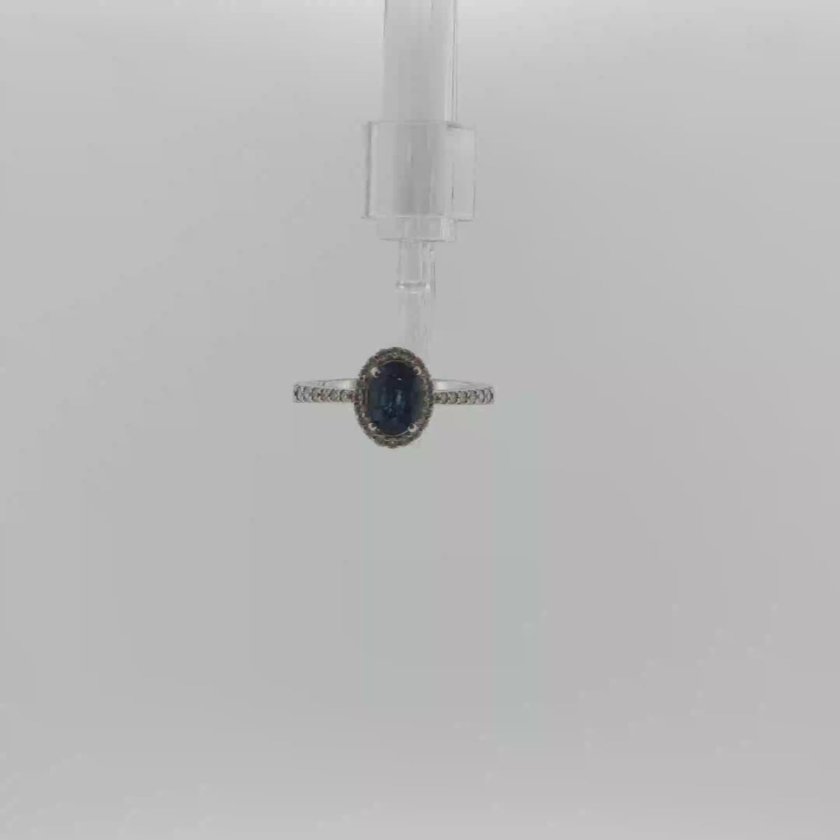 18ct White Gold Blue Sapphire & Diamond Halo Ring