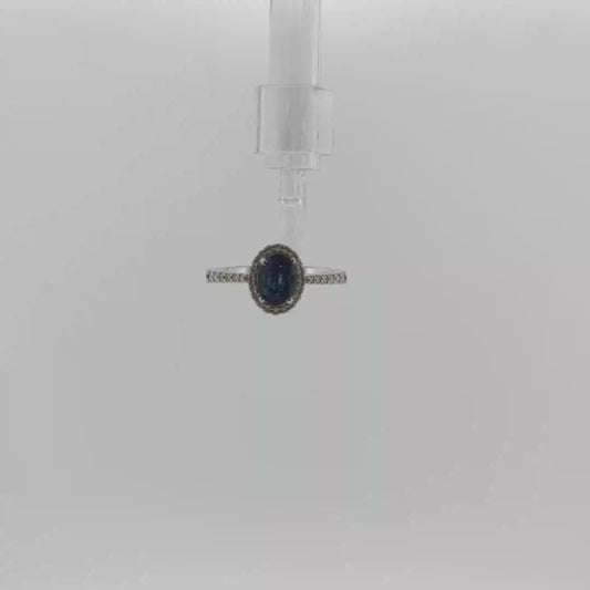 18ct White Gold Blue Sapphire & Diamond Halo Ring